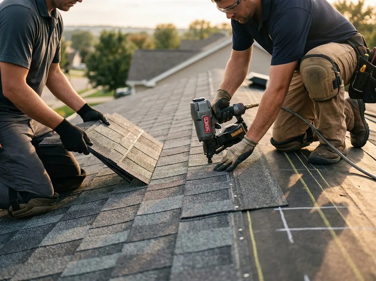 Professional roofer working on a residential roof in Goodlettsville